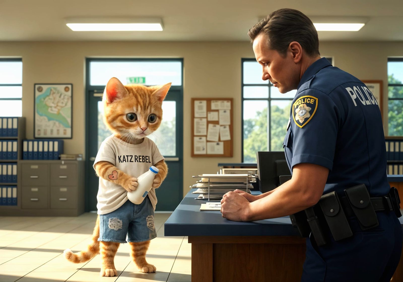 Kitten in Trouble with Police Officer