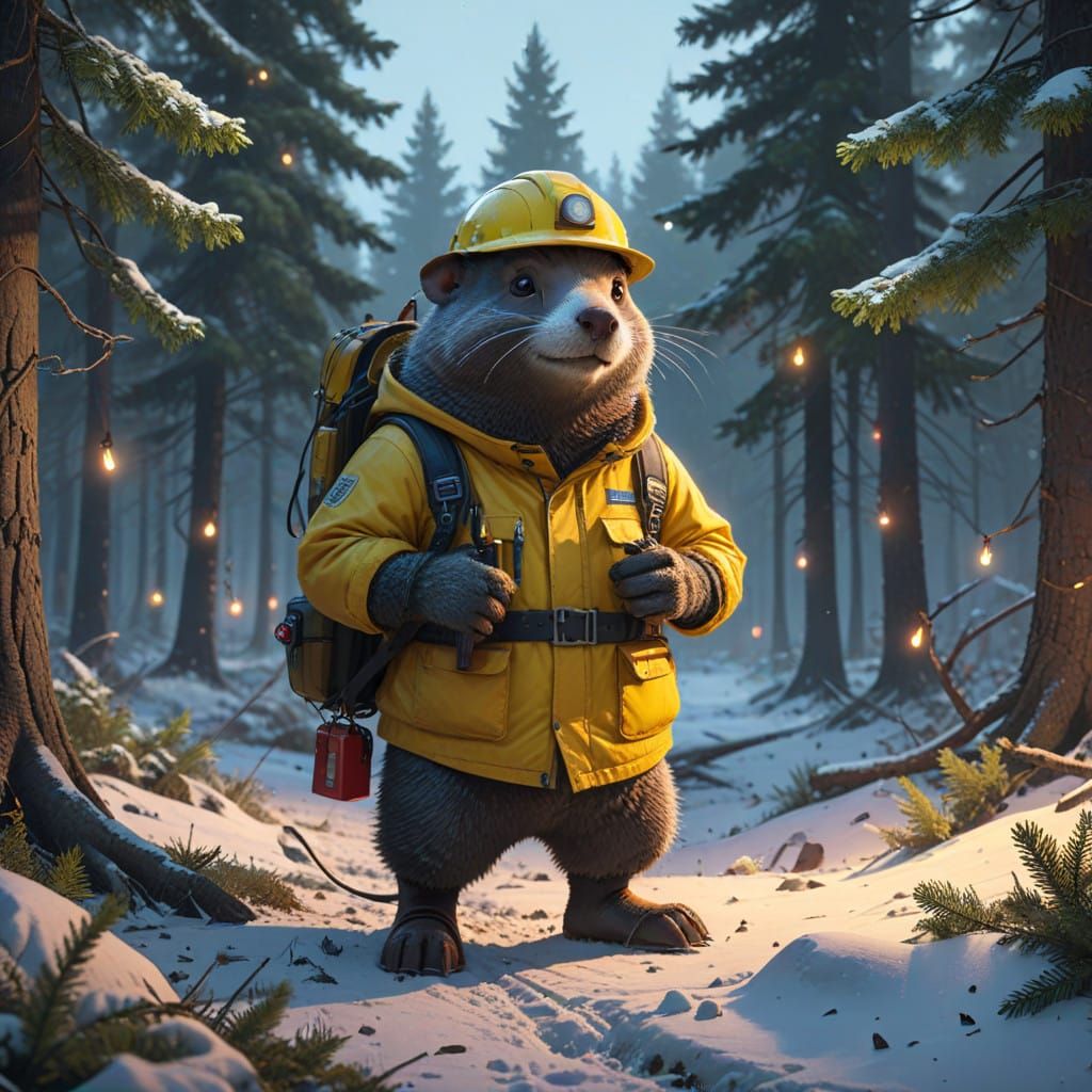 Semi-Realistic Mole in Vibrant Christmas Scene