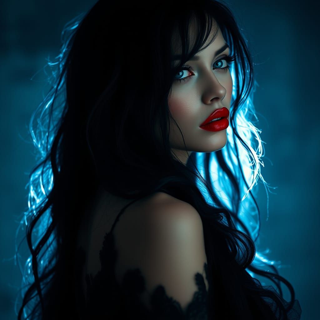 Enchanting Goddess in Midnight Black Lace