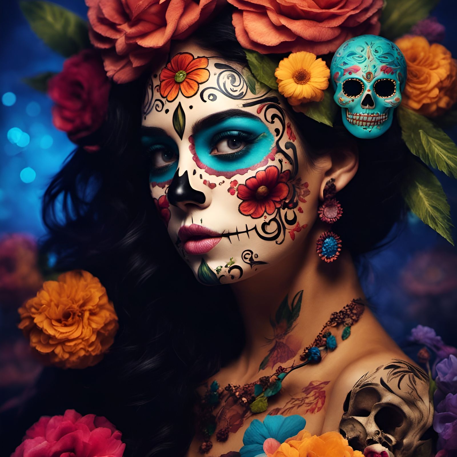 Day of the Dead Woman with Sugar Skull