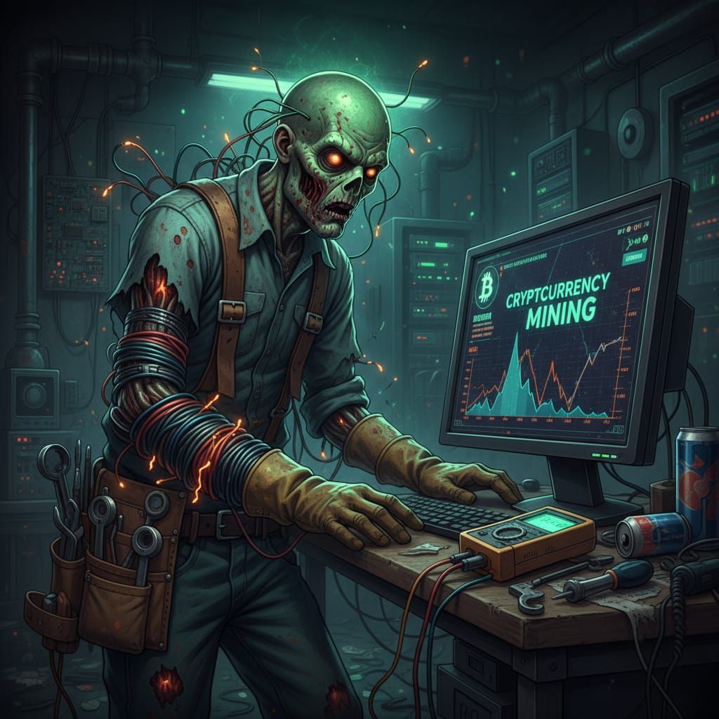 Zombie Electrician with Crypto Monitor and Sparks