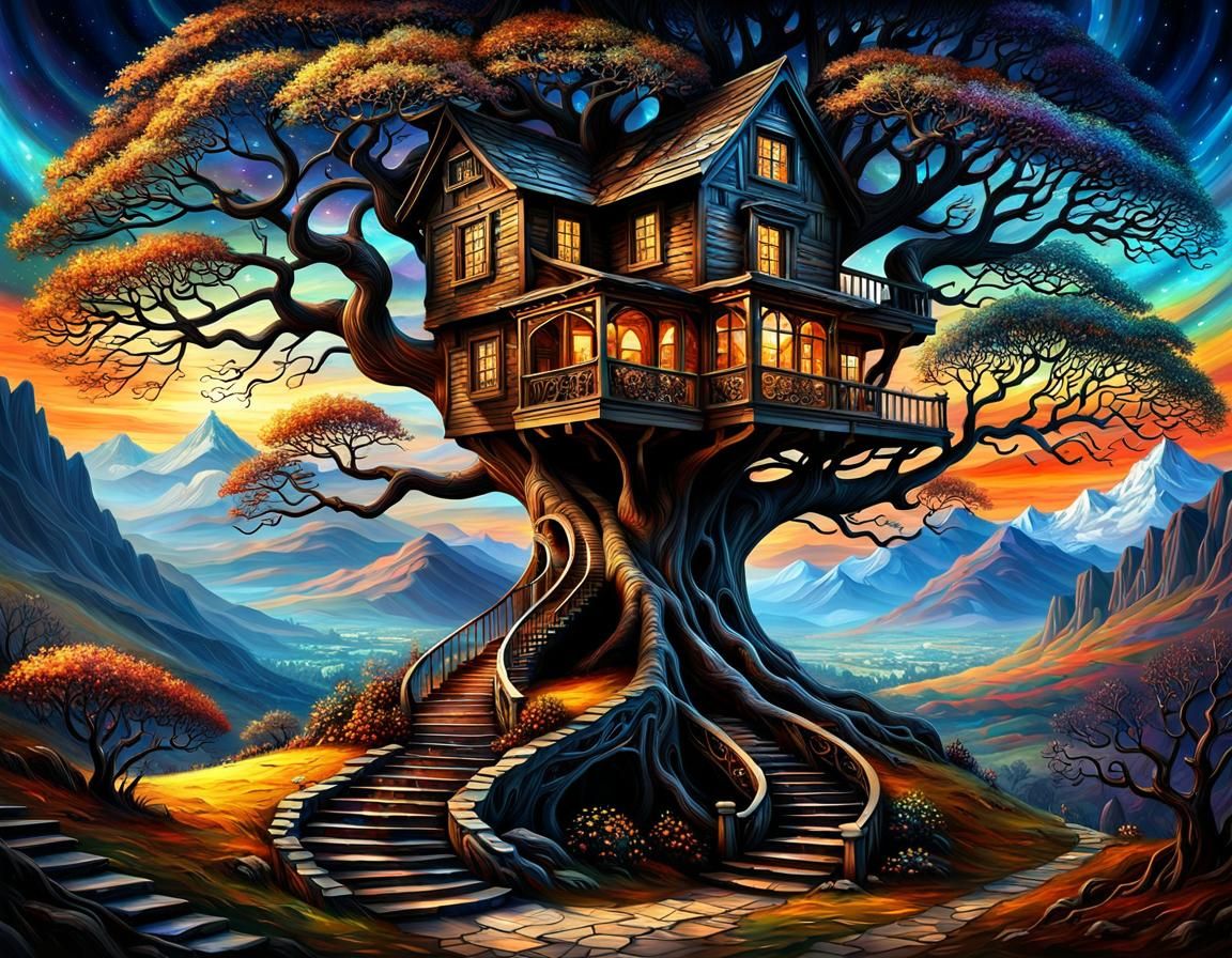 Majestic Tree Mansion with Winding Stairs