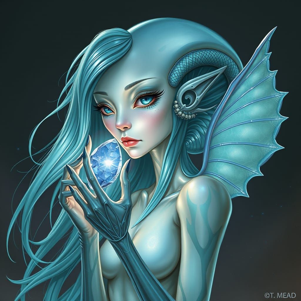 Ethereal Aquamarine Alien Holding Sapphire Crystal