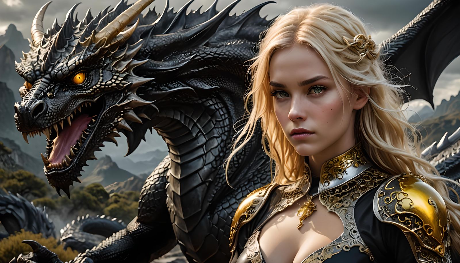 Liquid Metal Girl with Dragon in Digital Art