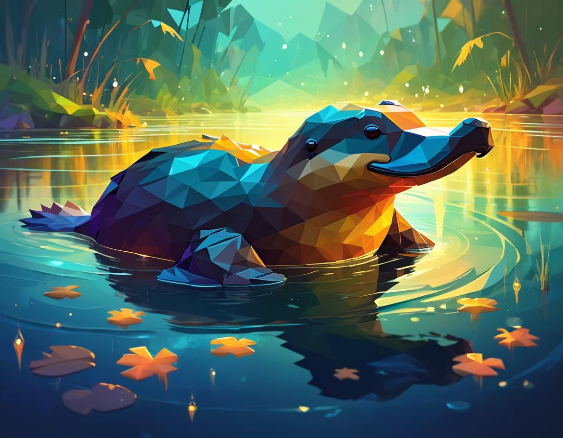 Low Poly Platypus in Dreamy Alcohol Painting Style