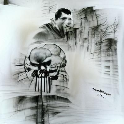 The Punisher: Charcoal and Pencil Sketch Illustration