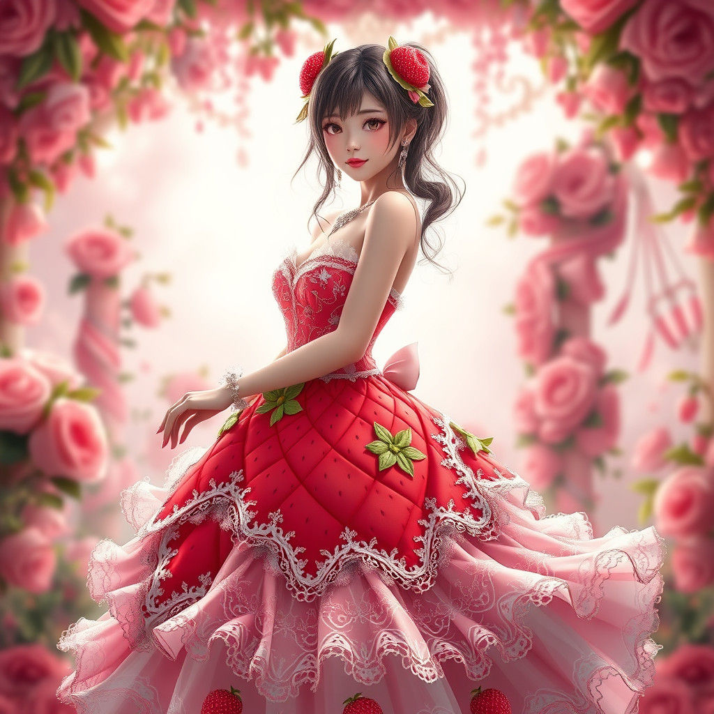 Strawberry Dress in Dreamlike Anime Style