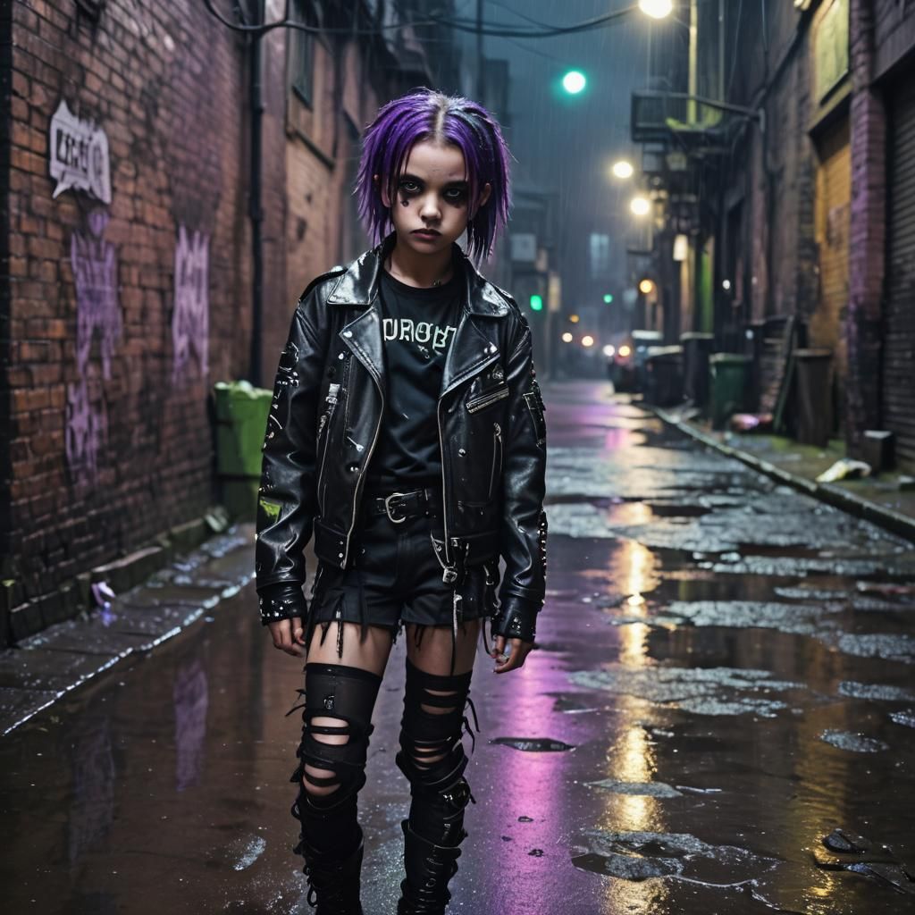 Cyber Goth Portrait in Rainy City Alley