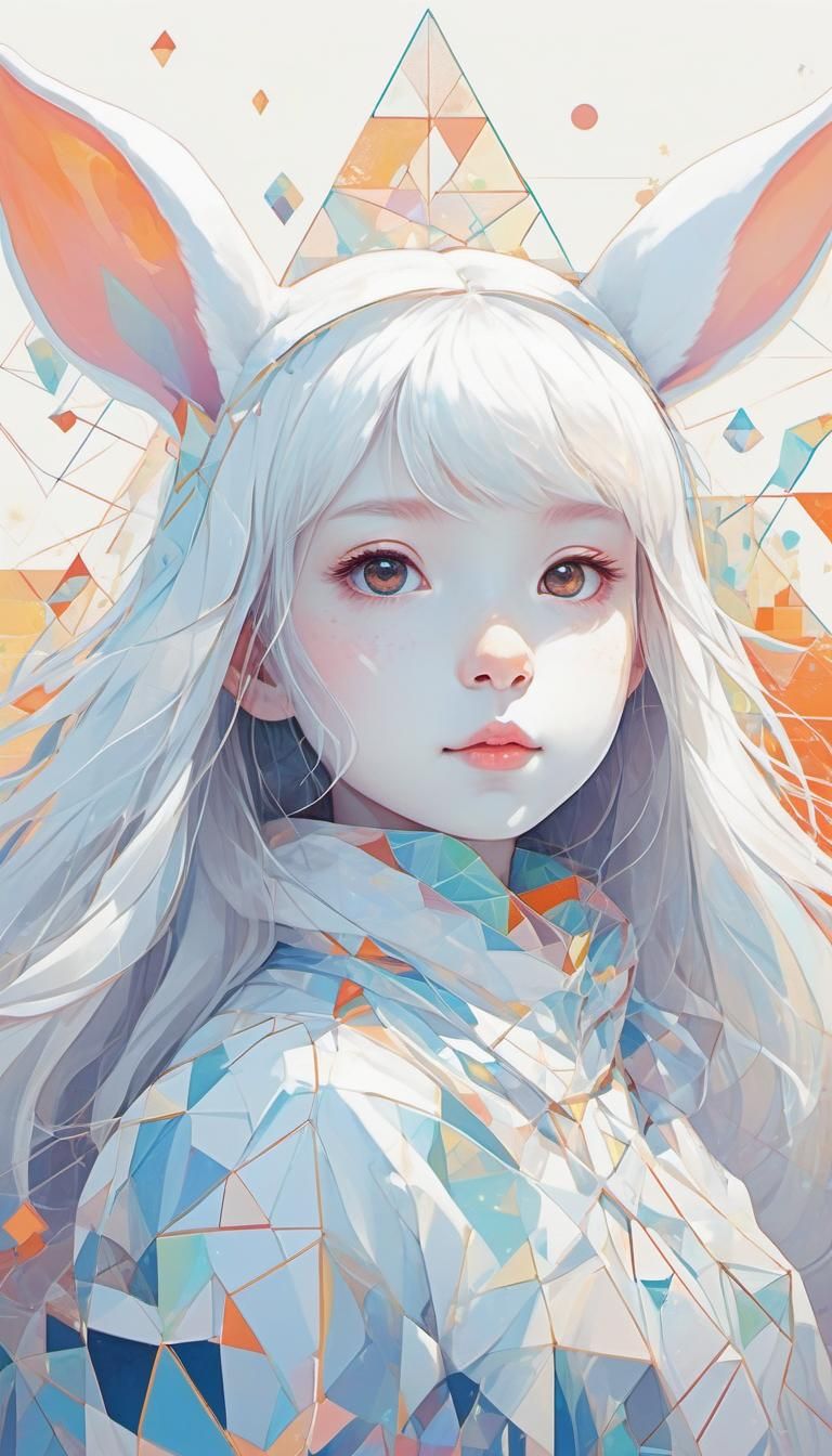 Geometric Bunny in Anime Style Double Exposure