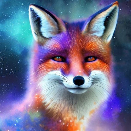 Ethereal Watercolor Fox Face in Starry Sky