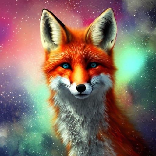 Ethereal Watercolor Fox Face in Starry Sky