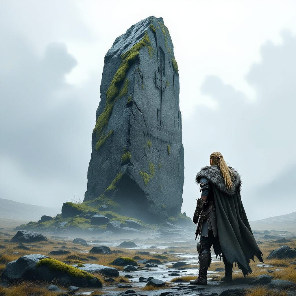 Valkyrie at Monolith: Painterly Dark Fantasy Scene