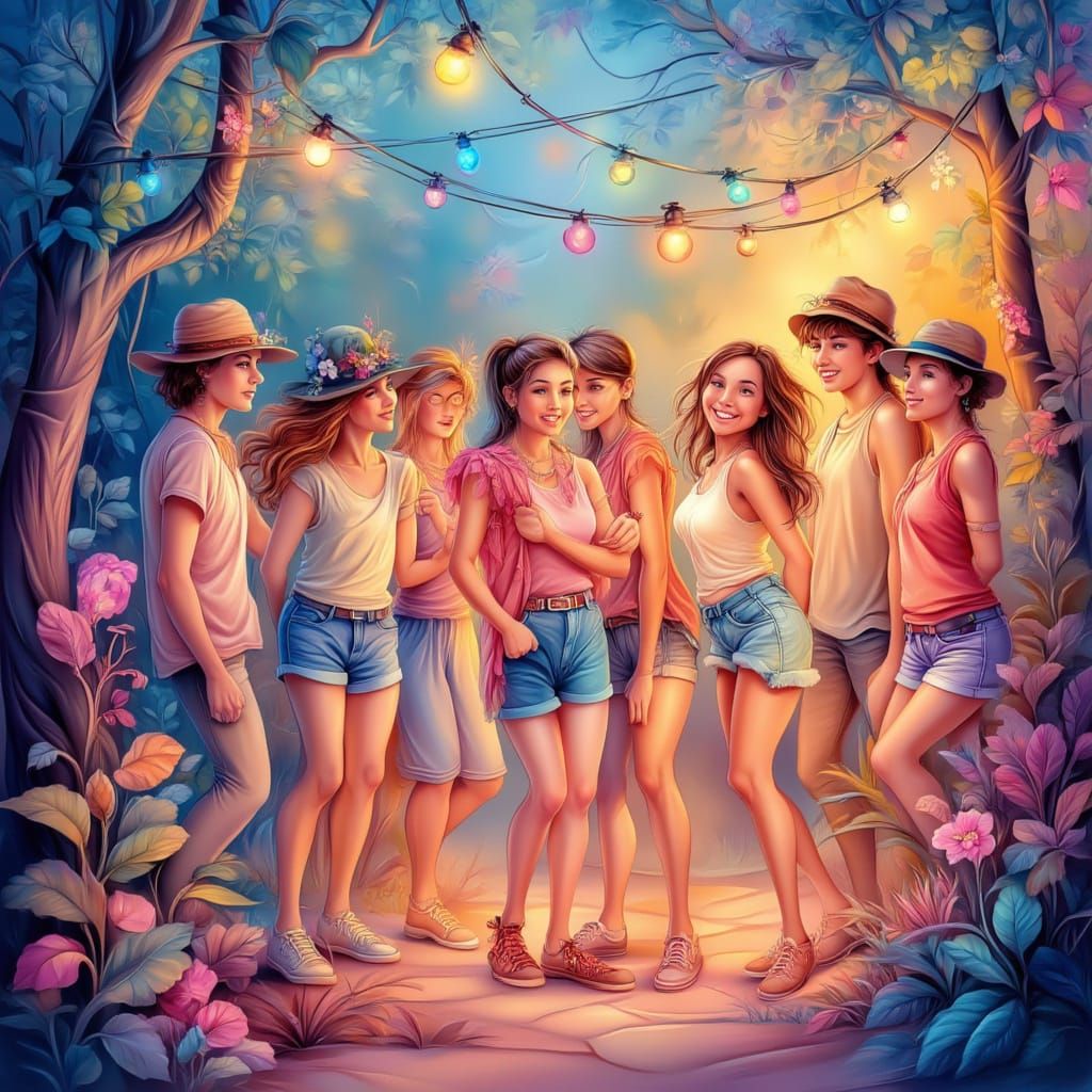 Teenagers Dancing Under Summer String Lights