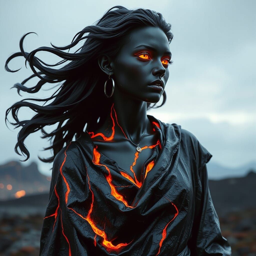Obsidian Woman Portrait in Dark Fantasy Style
