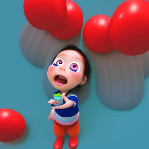 Toddler with Red Pigtails: 3D Digital Art