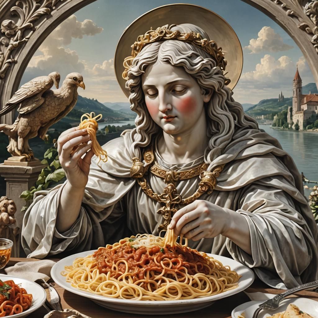 Divine Guardian Eating Spaghetti by the Rhine