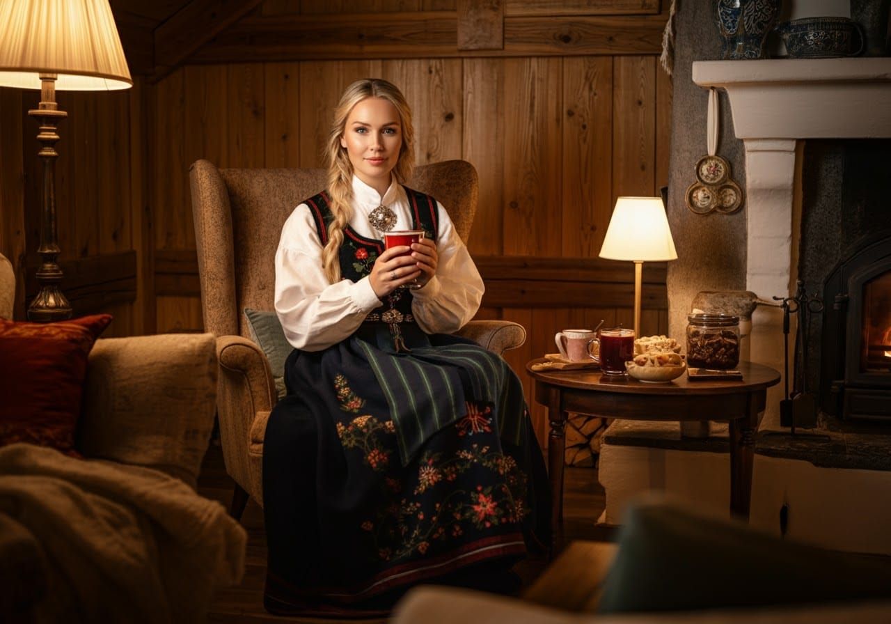 Norwegian Woman in Traditional Bunad Dress