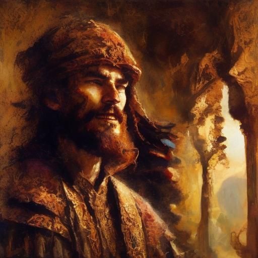 Ancient Figure in Filigree Oil Sfumato Style