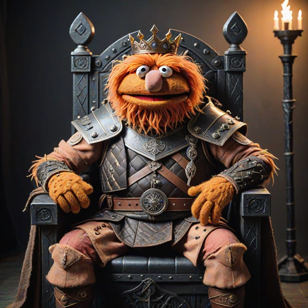Regal Muppet King in Throne of Swords
