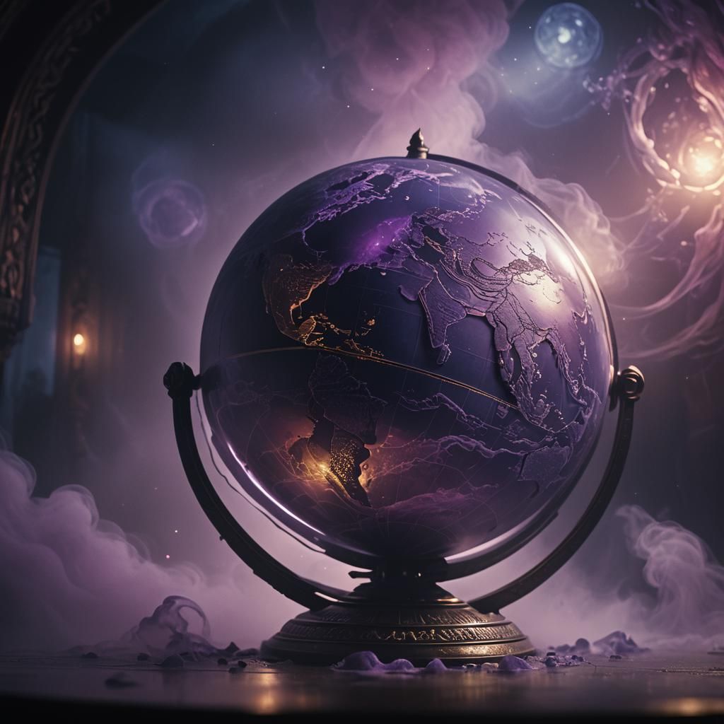 Glowing Globe in Misty Room: Fantasy Concept Art