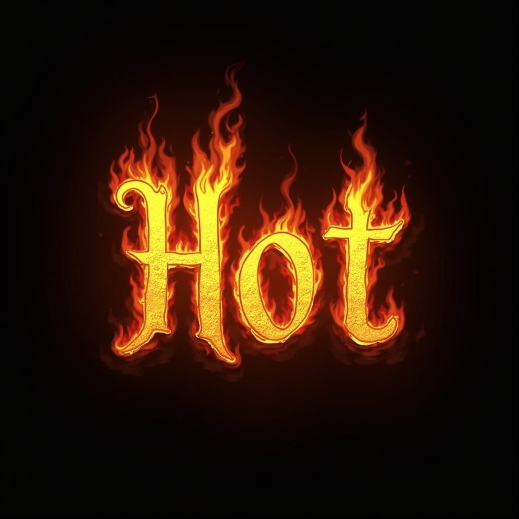 Fiery Word "Hot" in Bold Golden Font