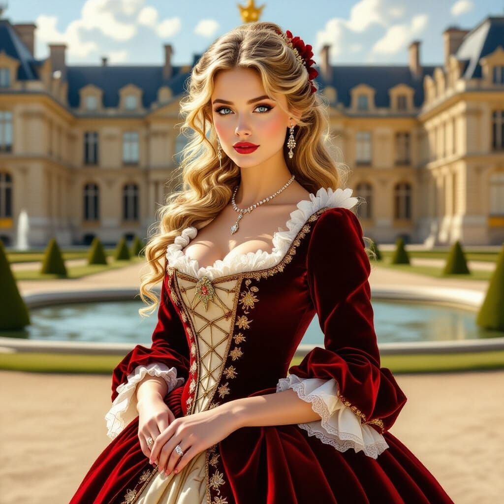Elegant Lady in Rococo Gown at Versailles Palace