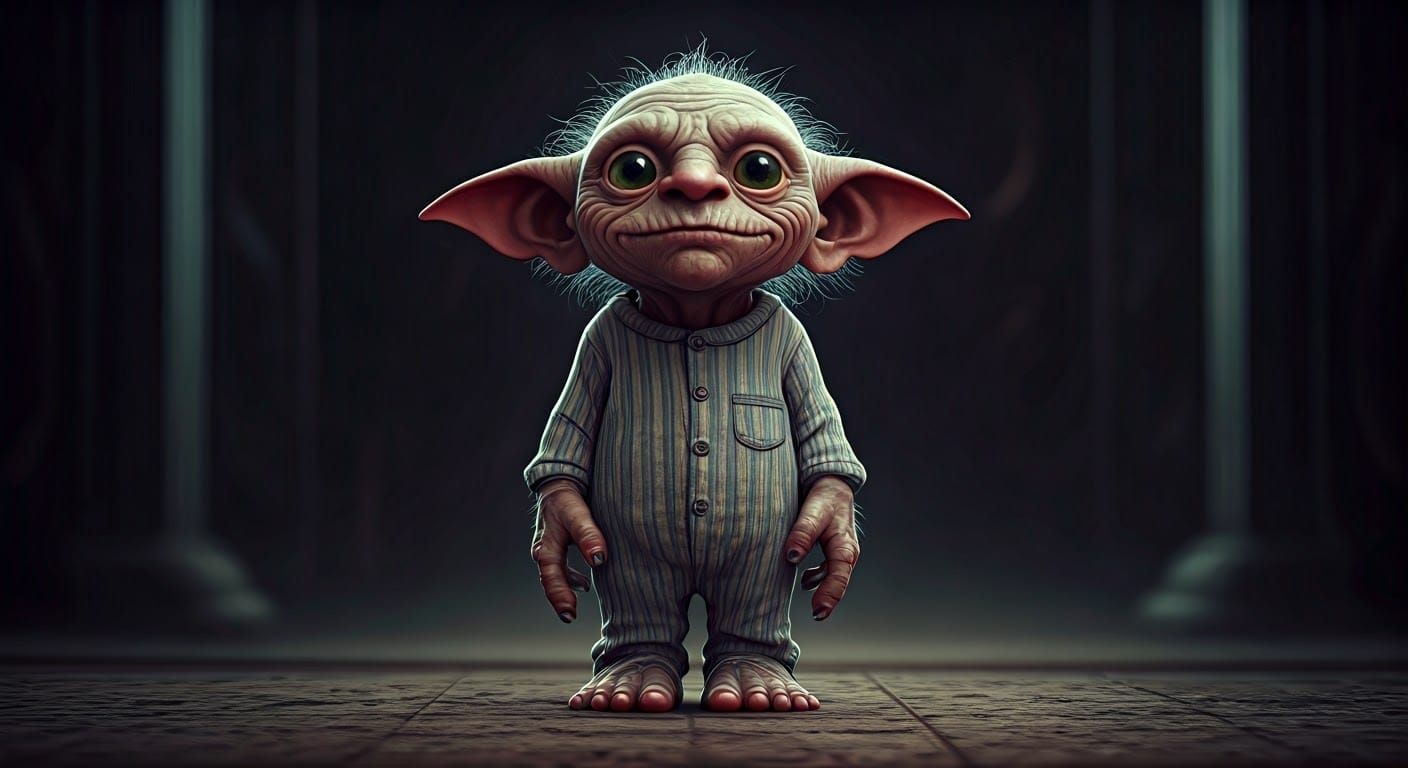 Scary Cute Goblin in Striped Pajamas