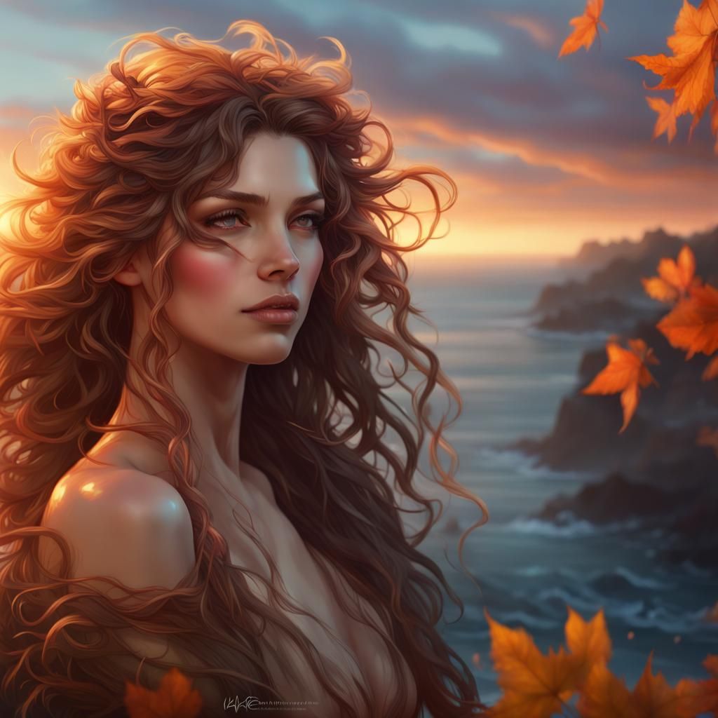 Autumn Sunset Portrait in Hyperdetailed Style