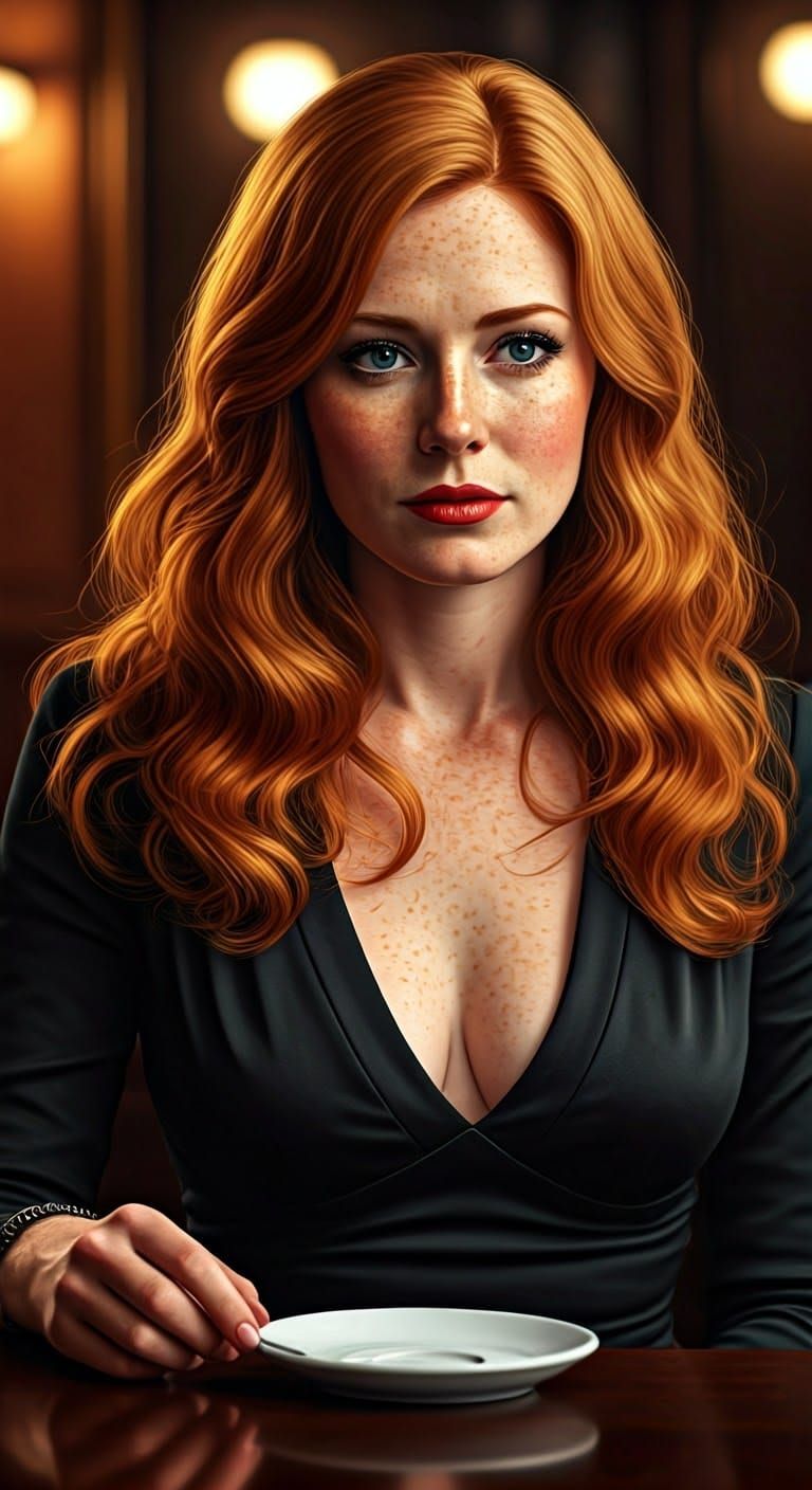 Hyperrealistic Pop Art Portrait of Red Haired Woman Lost in ...