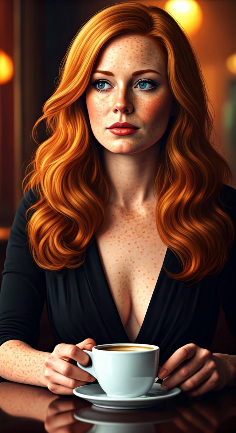 Freckled Red Haired Woman Lost in Thought