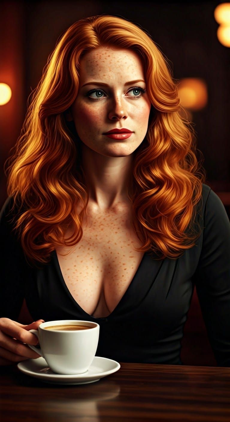 Freckled Red Haired Woman in a State of Contemplation