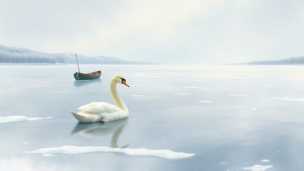 Tranquil Winter Scene of Swan on Frozen Lake