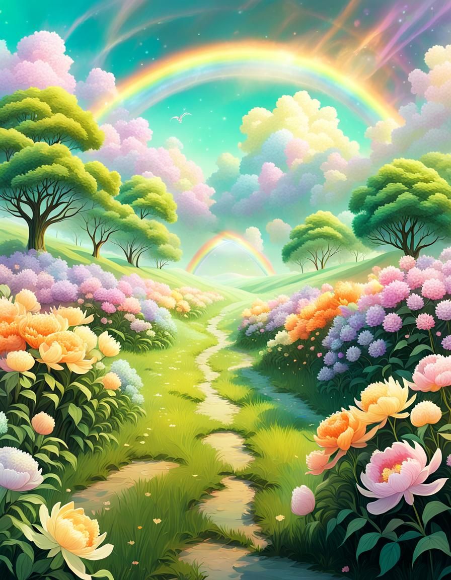 Pastel Meadow with Alien Flowers in Splash Art