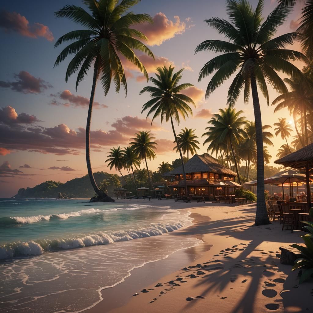 Tropical Beach Sunset: Fantasy Concept Art