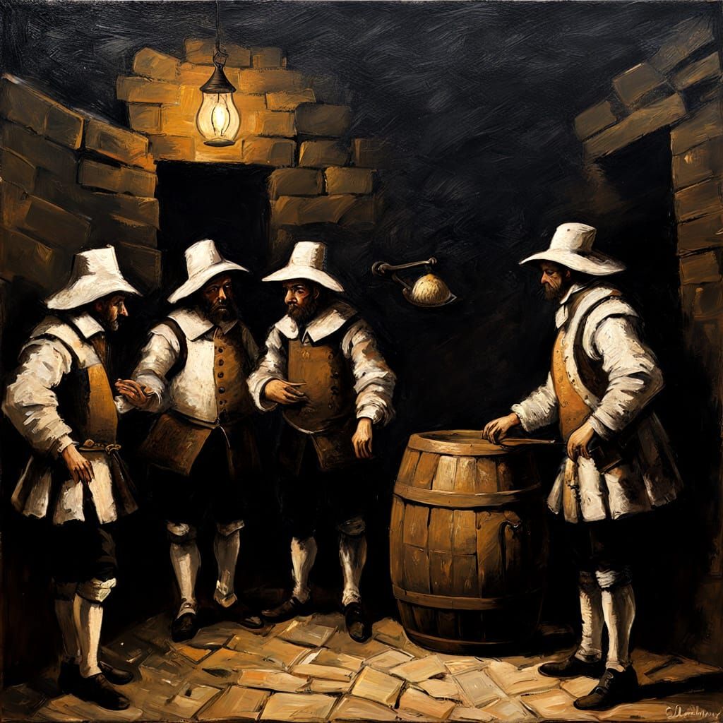 Surreal Oil Painting of Gunpowder Plot Conspirators