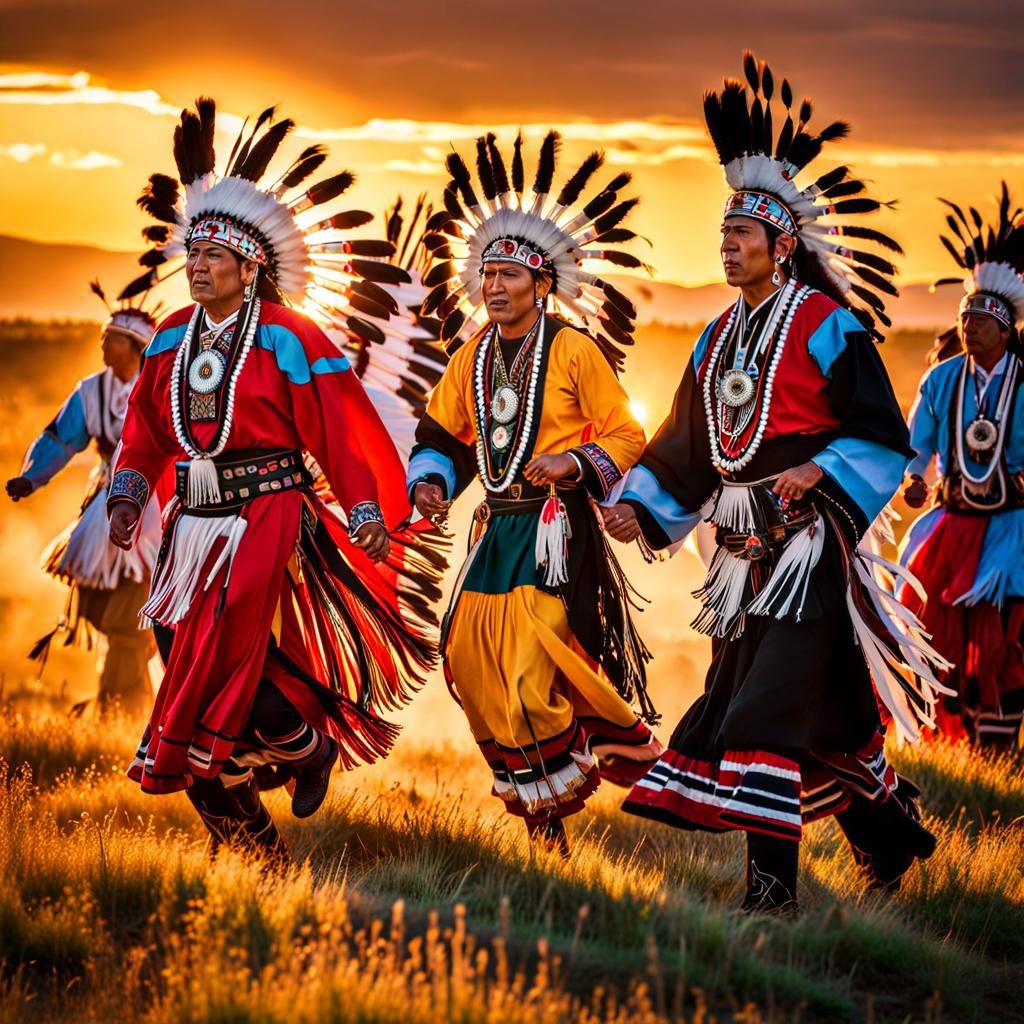 Majestic Powwow Dancers in Traditional Dress