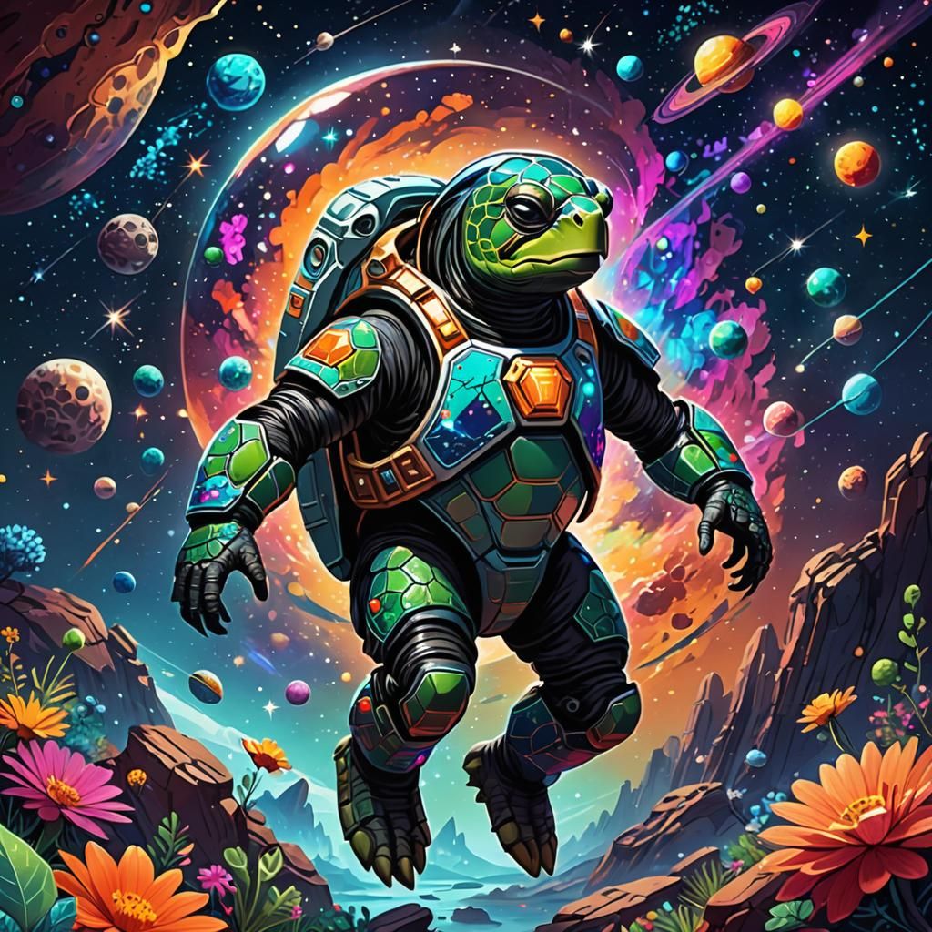 Turtle Astronaut's Cosmic Adventure in Vexel Art