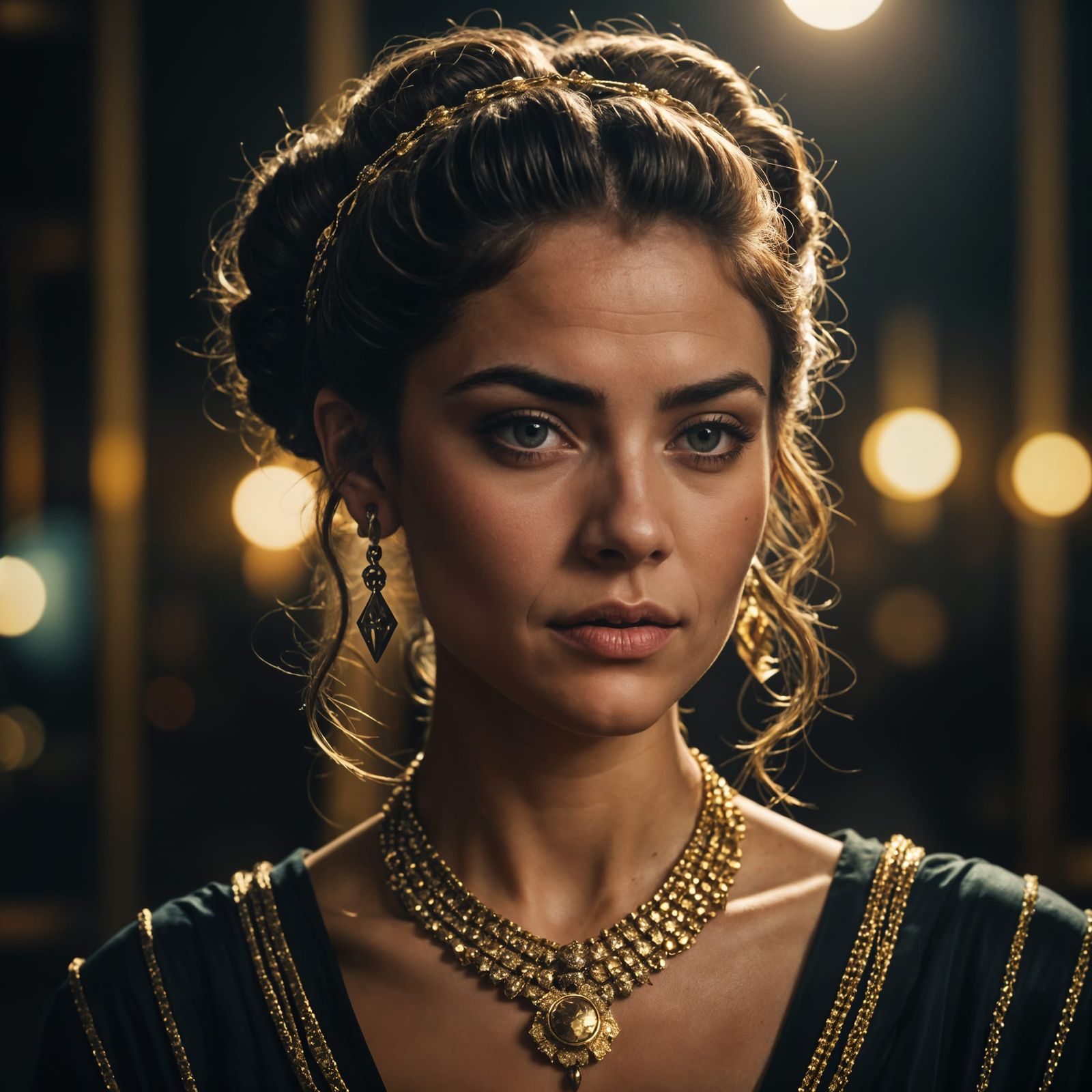Woman with Gold Jewelry in Cinematic Style