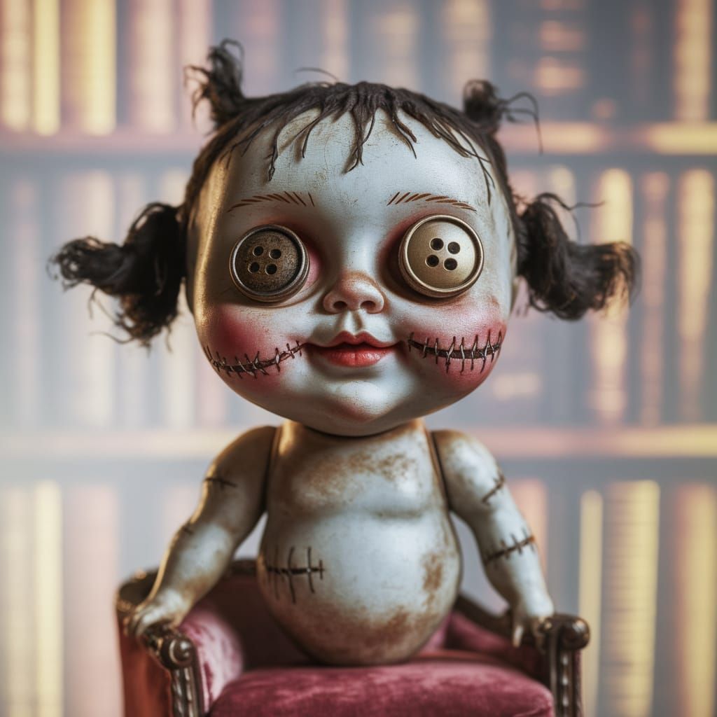 Eerie Antique Porcelain Doll in Victorian Study
