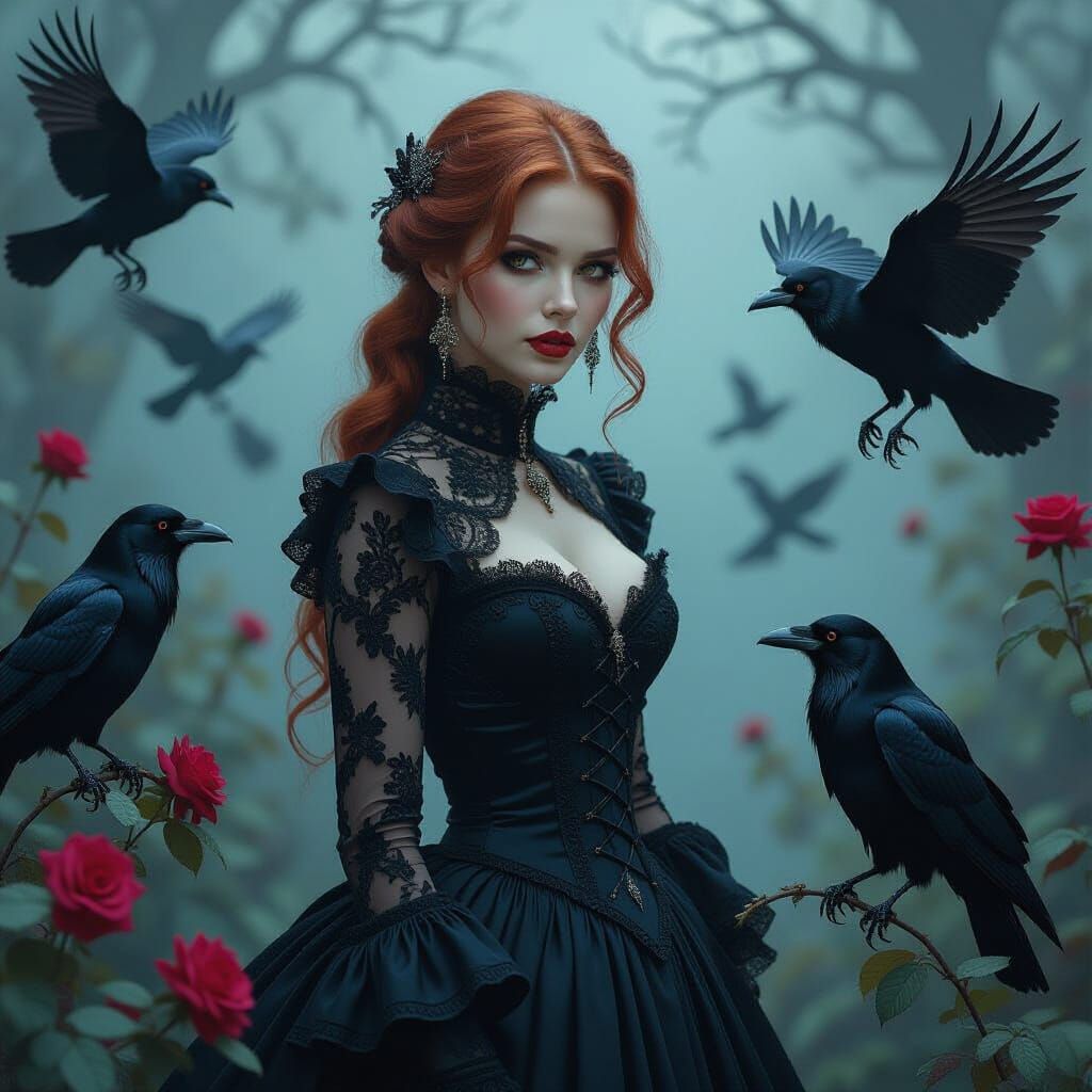 Ethereal Woman in Victorian Gothic Dark Fantasy