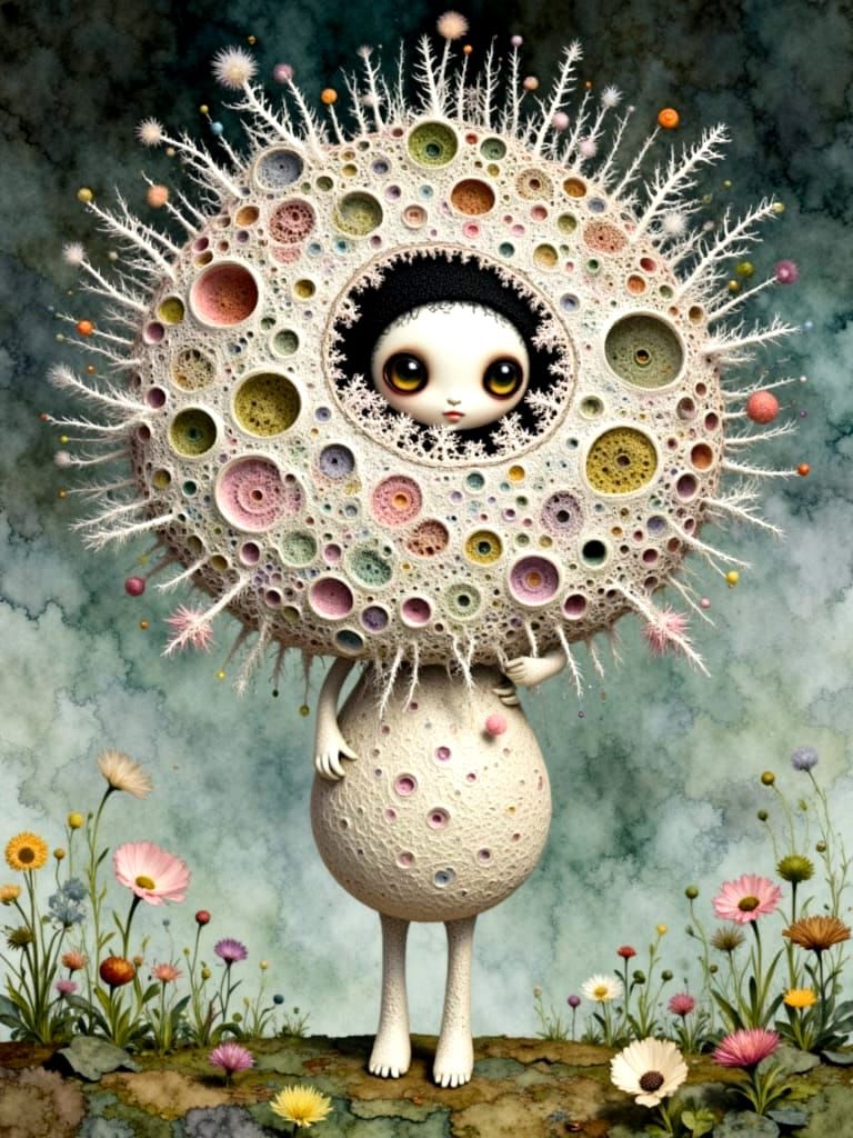 Wool Doll Holding Unique Dried Flower Arrangement