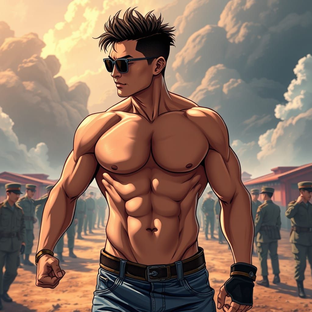 Confident Chinese Warrior in Military Camp