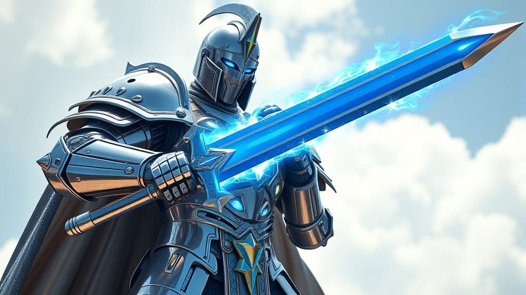 Triumphant Chrome Knight with Energy Sword