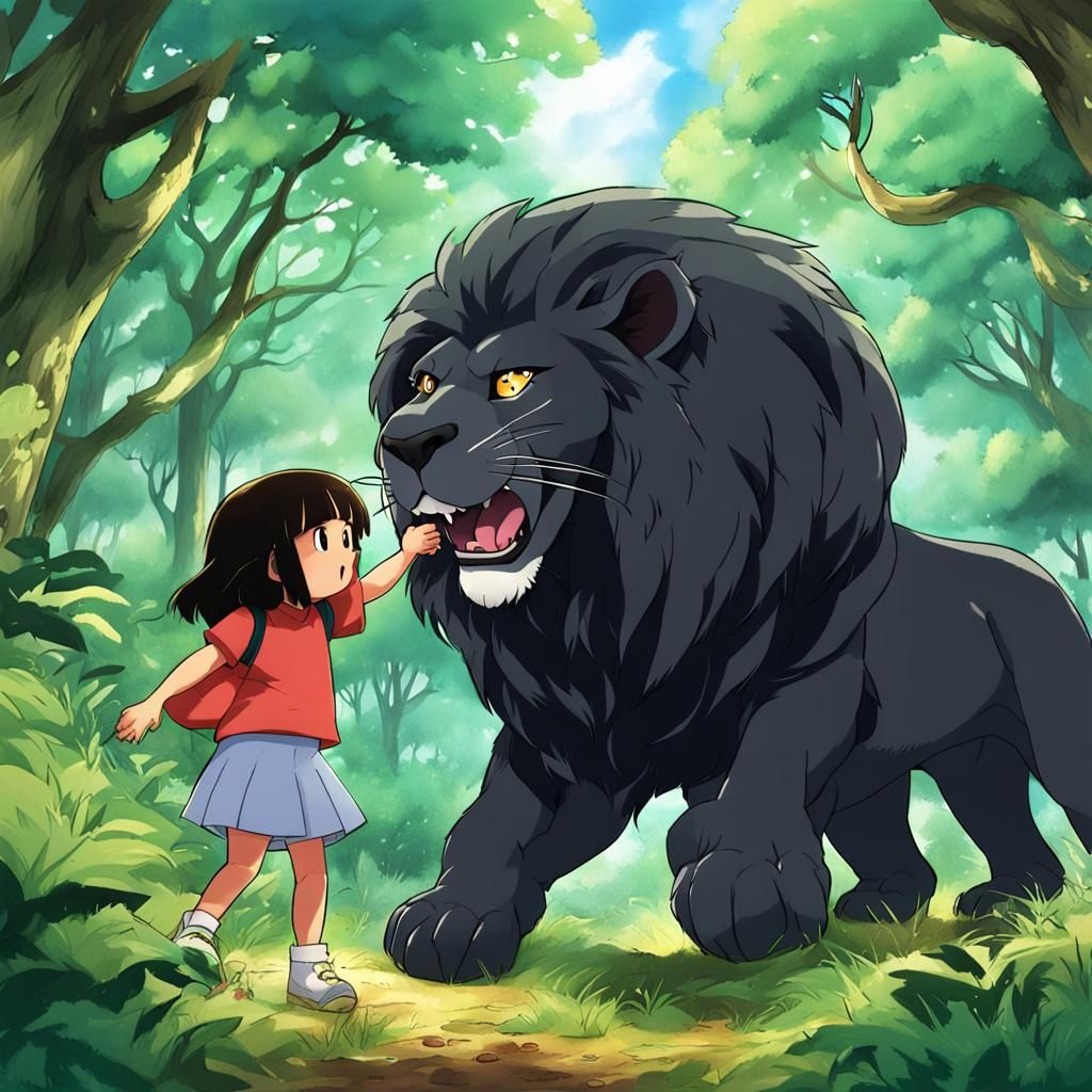 Dora Eaten by Lion: Anime Style Forest Scene