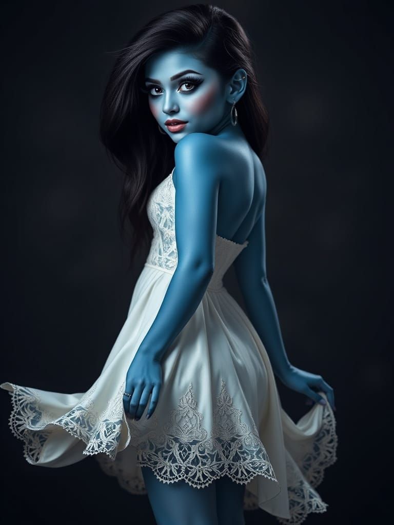 Ethereal Smurfette in White Lace Dress