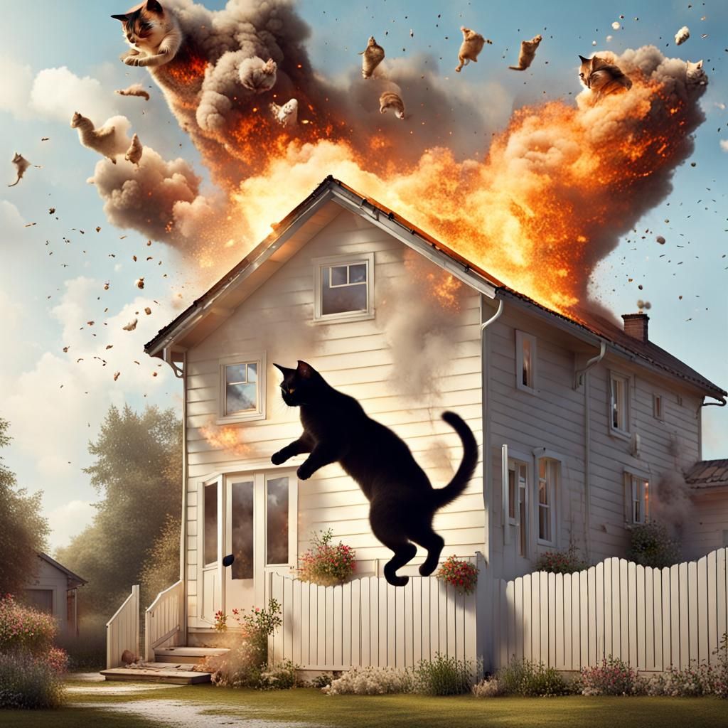 Giant Cats Attack House with Explosions