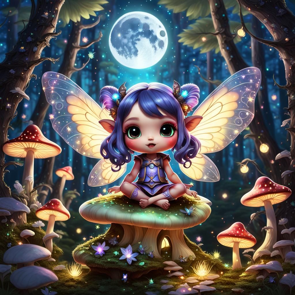 Starlight Gremlin Girl in Dreamy Forest
