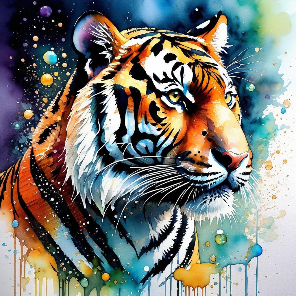 Watercolor Bengal Tiger in Fantasycore Style