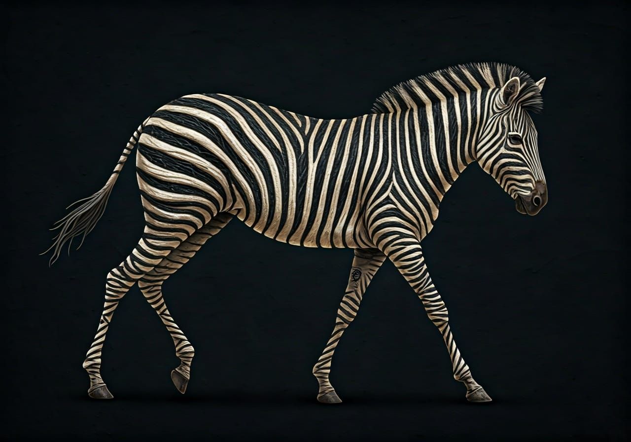 Whimsical Zebra Sculpture of Twigs in Folk-Art Style
