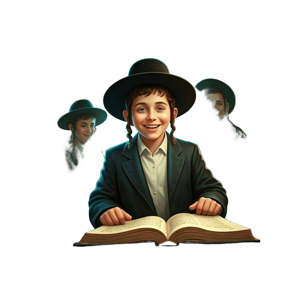 Hasidic Boy's Joyful Gemara Learning: Detailed Matte Paintin...